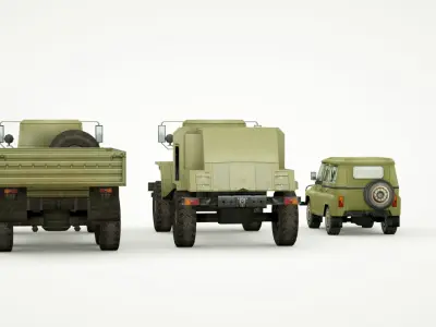 UAZ 469 and Ural 4320 lowpoly collection Low-poly 3D model