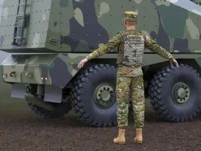Female Soldier Wearing Bulletproof Vest 3D model