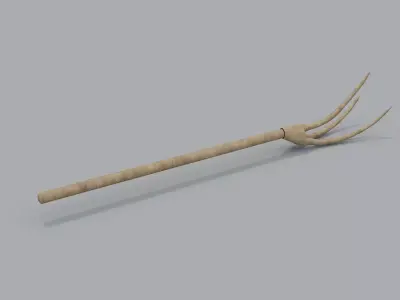 Wooden Medieval Pitchfork Low-poly 3D model