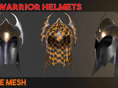 10 Warrior helmets Low-poly 3D model