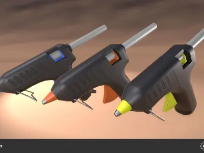 Hot Glue Gun Set Low-poly 3D model