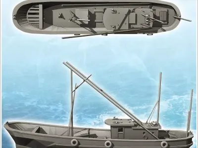 Long modern fishing boat 5 - World War Two Second WWII Front Eas 3D print model