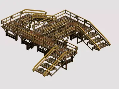 Modular game asset stair platform Low-poly 3D model