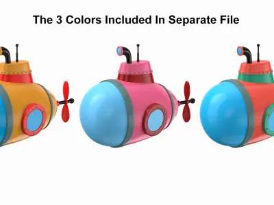 Cartoon Style Submarine Yellow 3D model