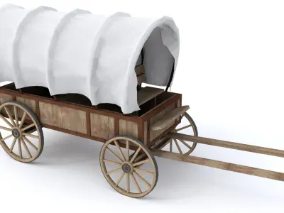 Western Wagon Low-poly 3D model 2