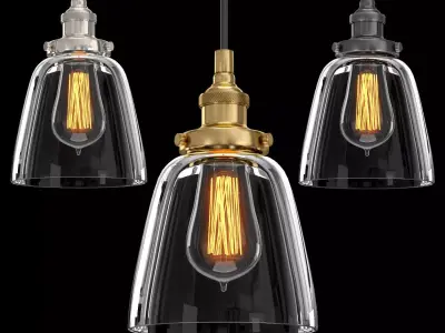 20TH C FACTORY FILAMENT CLEAR GLASS CLOCHE PENDANT 3D model