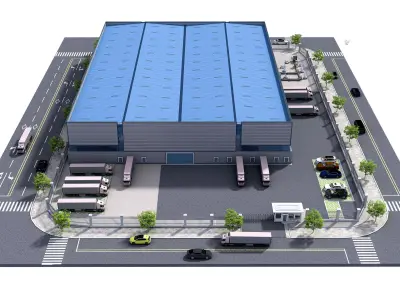 Steel structure logistics warehousing center factory 3D model