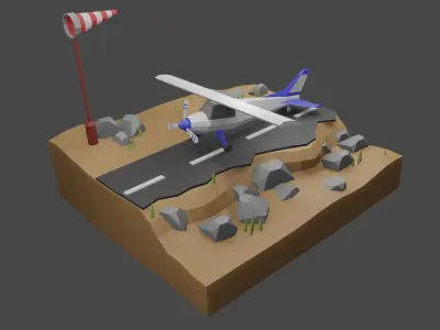 airplane model low poly on road Low-poly 3D model