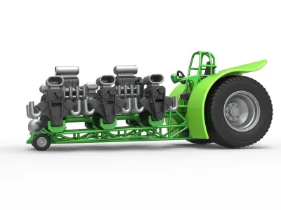 Pulling tractor with 8 engines V8 Scale 1 to 25 3D print model