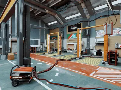 Cyberpunk Garage And Futuristic Mechanical Workshop 3D model