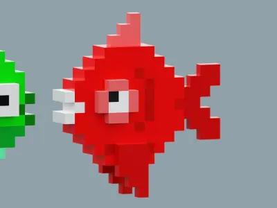 Voxel Fish Pack Low-poly 3D model