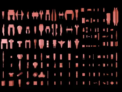 Low Poly Kit Bash Sci-FI Ships Low-poly 3D model
