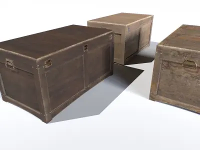 Old wooden trunk  Low-poly 3D model