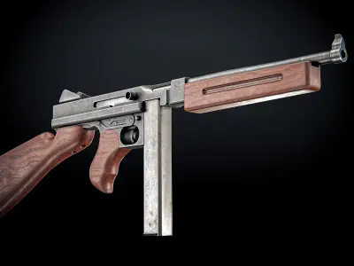 M1A1 Submachine Gun Free low-poly 3D model