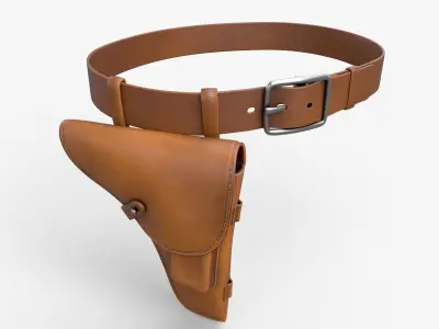 Vintage Pistol Holster with belt Game Ready Low-poly 3D model