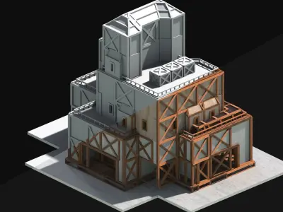 Medieval Low Poly Building Castle Wooden Village Stone House 04 Low-poly 3D model