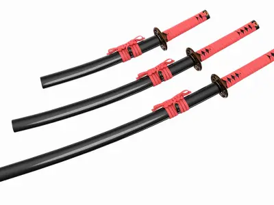 Japanese Katana Wakizashi Tanto Set 3D model