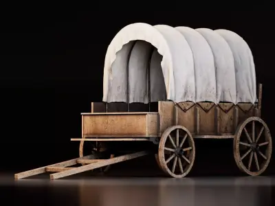 Old Wooden Wagon Cart Low-poly 3D model