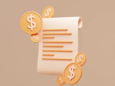 3D Illustration bills with dollar icon coin 3D model