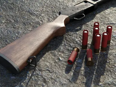 Shotgun with cartridges - Low Poly - 4k Textures  3D model