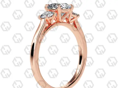 Ring 120 Radiant Shape Cathedral shank 3 stone ring with round 3D print model