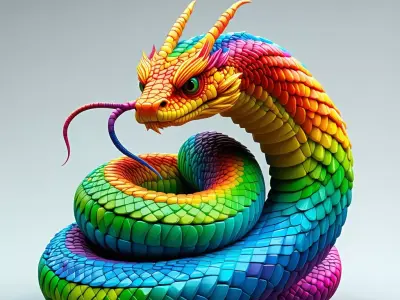 Rainbow Dragon Snake 3D Model Low-poly 3D model