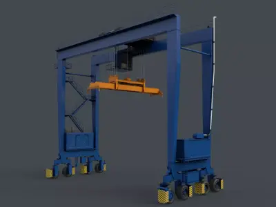 PBR Rubber Tyred Gantry Crane RTG V2 - Blue Low-poly 3D model