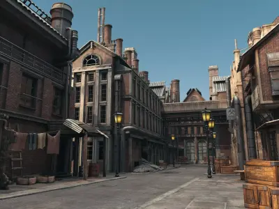 Industrial Vintage Street Environment Low-poly 3D model