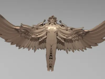 Angel double sided Necklace feather wings 3D model