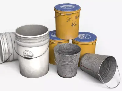 Fishing Buckets Low-poly 3D model