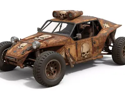 Post-Apocalyptic Raider Skull Buggy 3d Low-poly 3D model