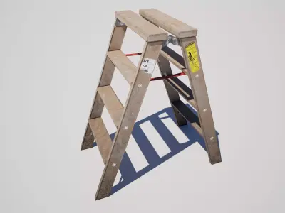  Wooden Folding Stepladder Low-poly 3D model