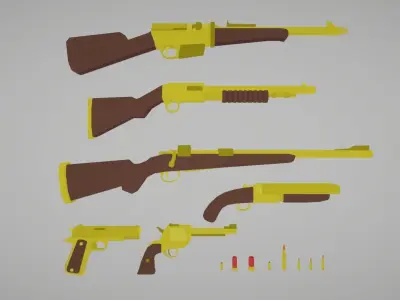 Flat World - Guns With Skins - Rigged and Animated Low-poly 3D model