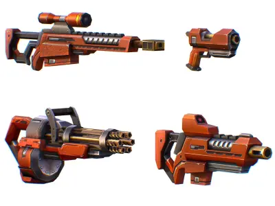 Weapons Set 4 Gun Pistol Assault rifle Sniper rifle machine gun 3D Model Pack shop
