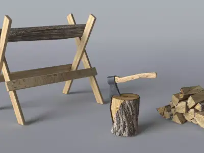 Wood Axe set Low-poly 3D model purchase