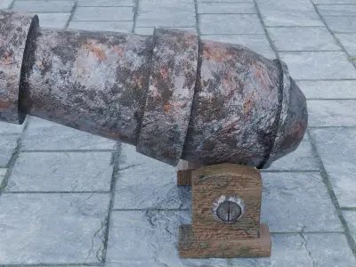 Old rusty cannon Low-poly 3D model