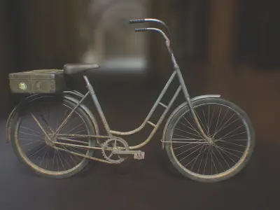 PBR Bicycle with suitcase Low-poly 3D model