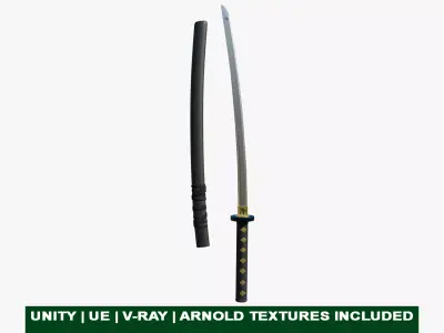 Sword 09 Game Ready PBR Unity UE Arnold V-Ray Textures Included Low-poly 3D model