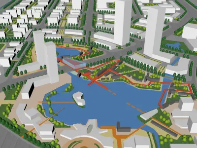 Urban highrise building building ancillary building commercial 3D model V2