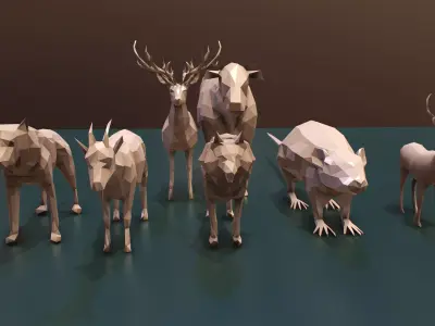 Low Poly Animals deer on table Low-poly 3D model