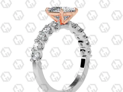 Ring 98 Princess Shape prong set round on shank with Gems 3D print model
