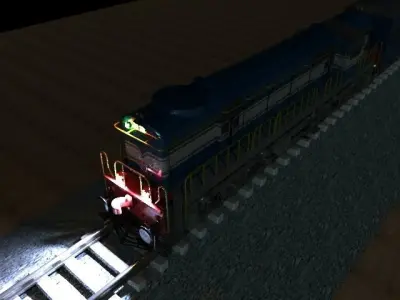 Train on tracks at night Low-poly 3D model