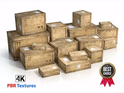 Wooden cargo Crate PBR 4K 3D Model Pack
