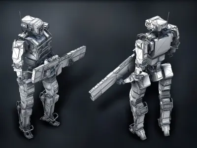 Robot Soldier Black low poly Low-poly 3D model