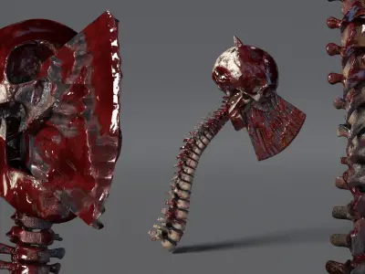 Ritual Skull Spine Axe 3D model