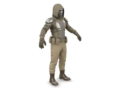 Hooded Tactical Operative With Cape Low-poly 3D model