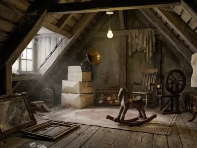 Attic Horror Interior Prop Low-poly 3D model