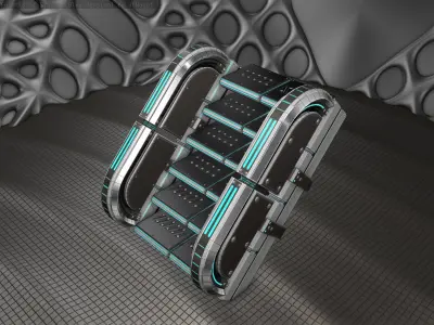 Sci-Fi Stairs - 31 - Silver Blue Neon Light Version Low-poly 3D model