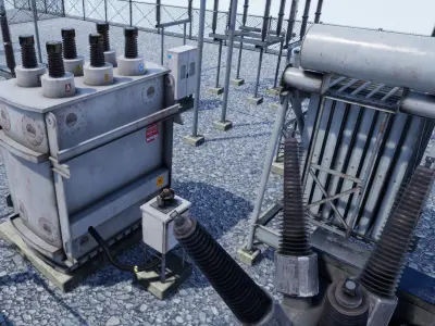 Electric Power Sub Station Low-poly 3D model