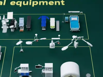 Medical Equipment Hospital Devices Pack PBR Game Ready Low-poly 3D model